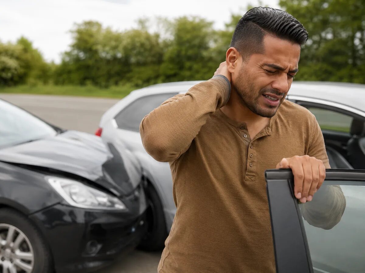 Man holding his neck after an auto accident.